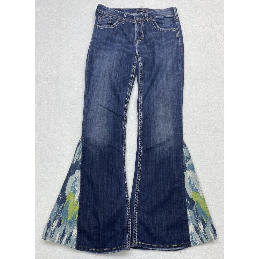 Silver Jeans Natsuki Bootcut Xtra Flare Dark Denim SJC Light Distress‎ Denim 28.